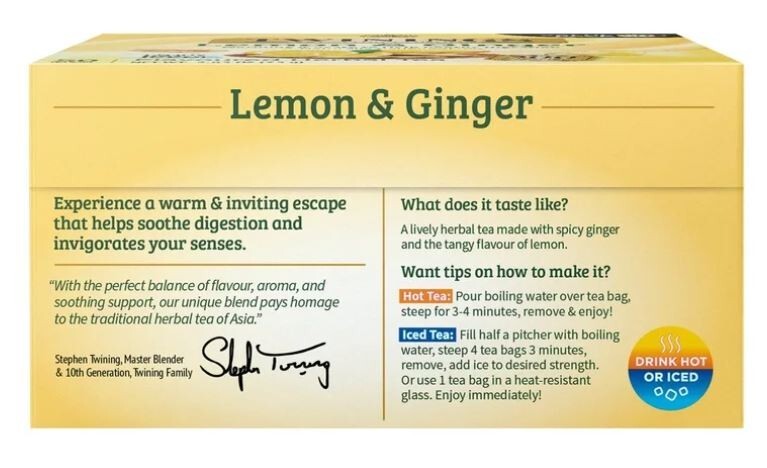Twinings Lemon & Ginger Herbal Tea Bags, Caffeine Free, 50 Count Box gallery