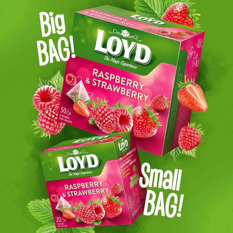 Loyd Raspberry & Strawberry Pyramid Tea Fruity & Herbal 20 Tea Bags (Pack Of 4) gallery