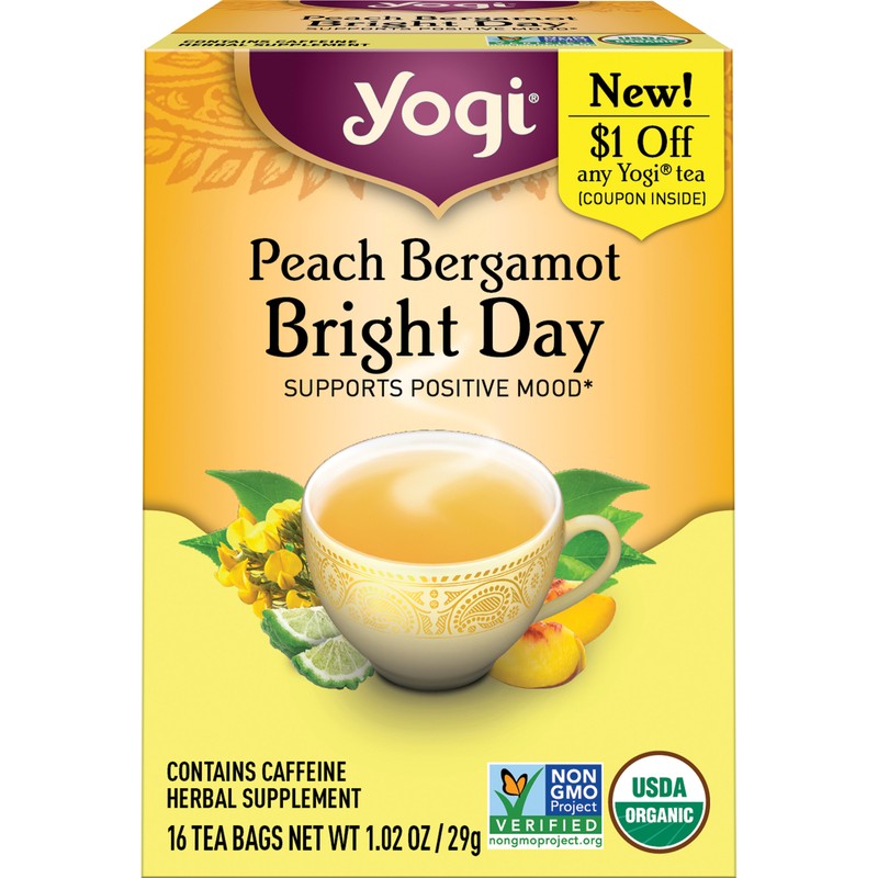 Yogi Tea – Peach Bergamot Bright Day Tea (4 Pack) Contains Caffeine 64 Tea Bags