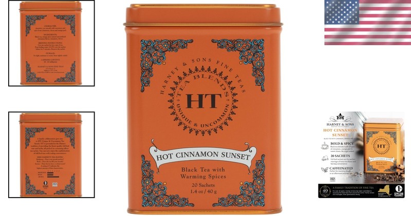 Hot Cinnamon Sunset Tea - Caffeinated Black Tea with Orange & Cloves, 20 Sachets gallery