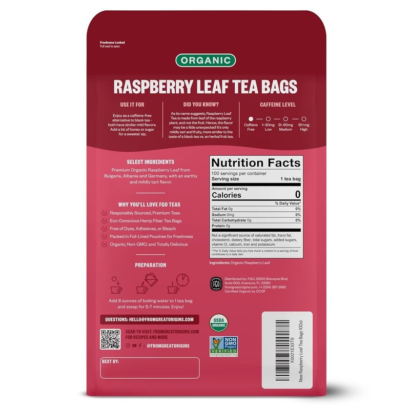 Smooth Organic Red Raspberry Leaf Tea Bags - 100 Count for Relaxation & Wellness gallery