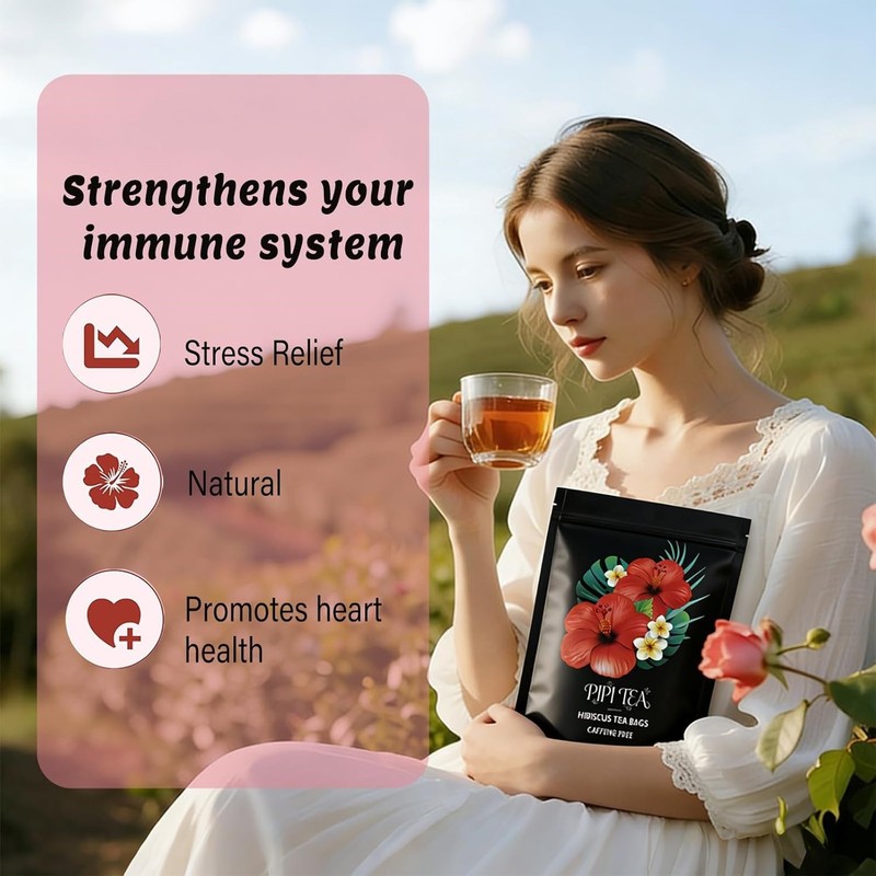 Pipi Tea Hibiscus Tea Bags,Pure Natural Organic,Caffeine-Free, Sweet-Tart Flavor gallery