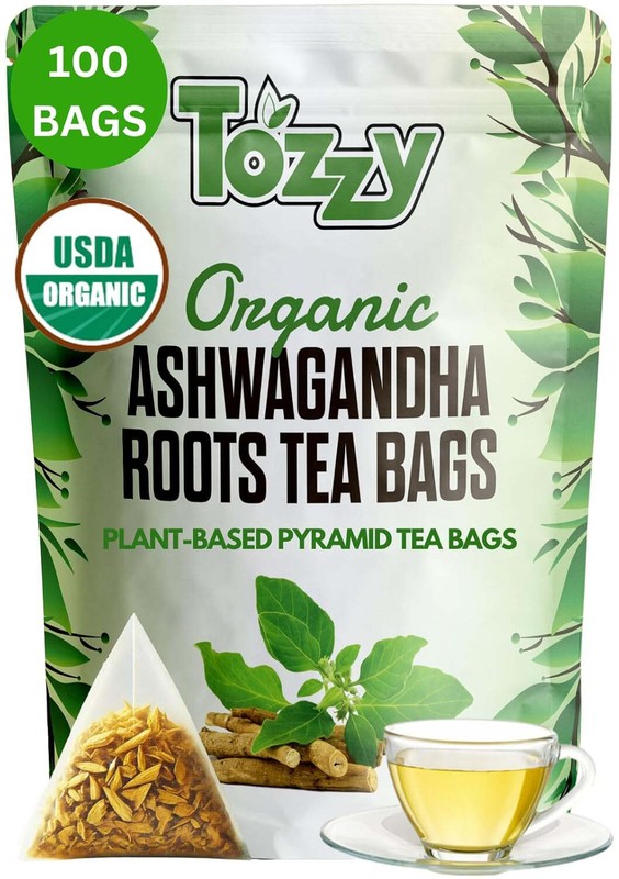 Organic Ashwagandha Tea Bags - 100 Count (Plant-Based Pyramid Tea Bags)