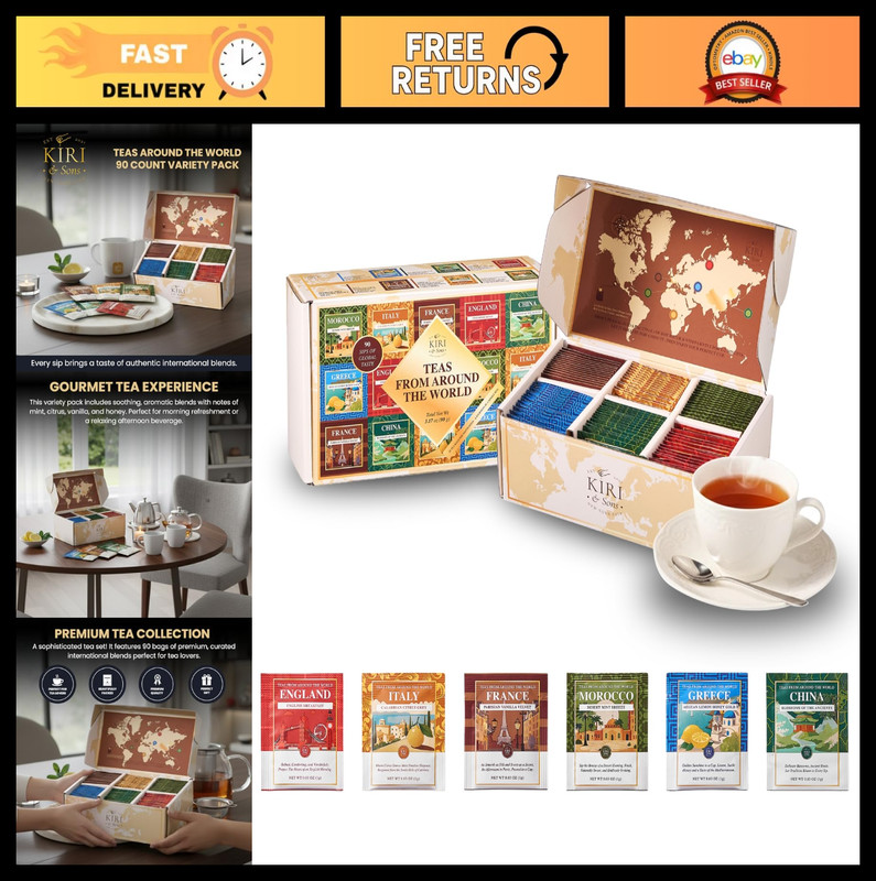 Exotic International Tea Bags Gift Set – 90 Count Variety Pack | Global Sampler