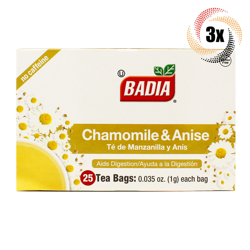 3x Boxes Badia Chamomile & Anise Tea | 25 Bags Per Box | Gluten Free & Kosher