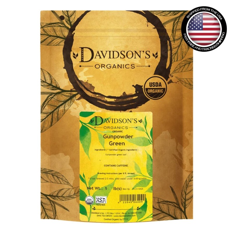 Caffeinated Organic Gunpowder Green Tea – 16oz Loose Leaf for Energy & Wellness