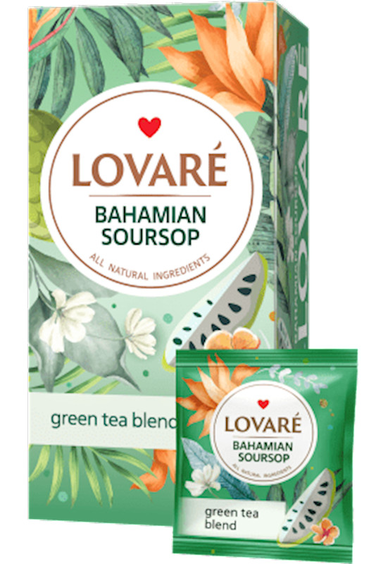 LOVARE "BAHAMIAN SOURSOP" GREEN Tea 24 Tea Bags Made in Ukraine