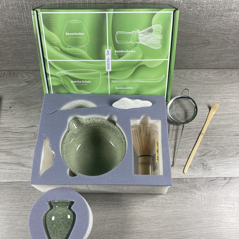 Matcha Whisk Set Gift Box – Matcha Set with Holder Spoon and Bowl, 6 Pcs Kit