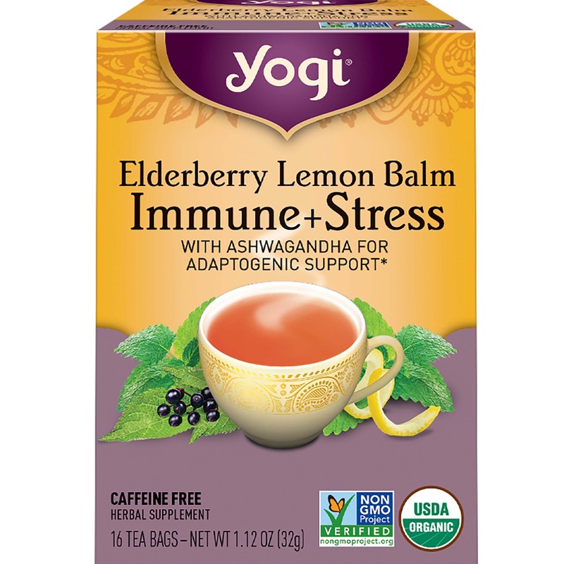 Yogi Tea – Elderberry Lemon Balm Immune and Stress Support (4 Pack) 64 Tea Bags