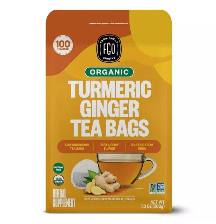 Organic Turmeric Ginger Tea - Eco-Conscious Tea Bags - 100 Count gallery