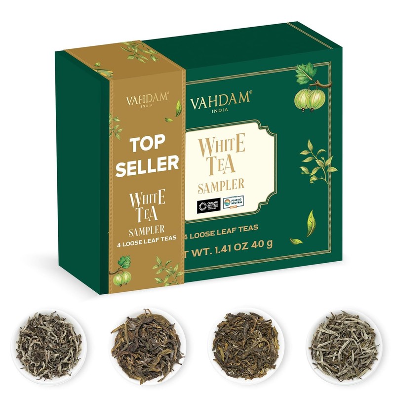 Best Assorted White Tea Sampler Gift Set, Gluten Free, Non GMO 4 Unblended Loose
