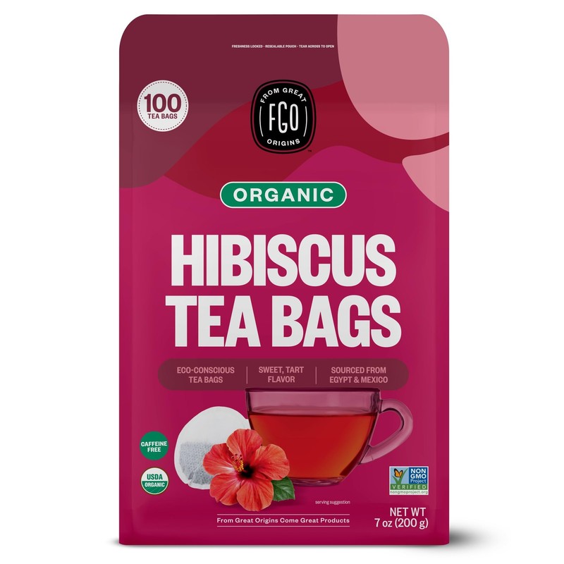 Organic Hibiscus Tea, 100 Count, Eco-Conscious Tea Bags, Caffeine Free, Packa…