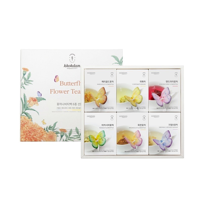 Kkokdam Butterfly Tea Bag Gift Set-Orange (6 flavor*3ea)
