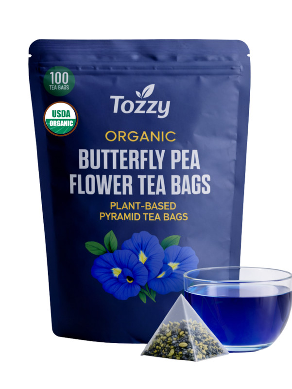 Organic Butterfly Pea Flower Tea Bags - 100 Count (Plant-Based Pyramid Tea Bags)
