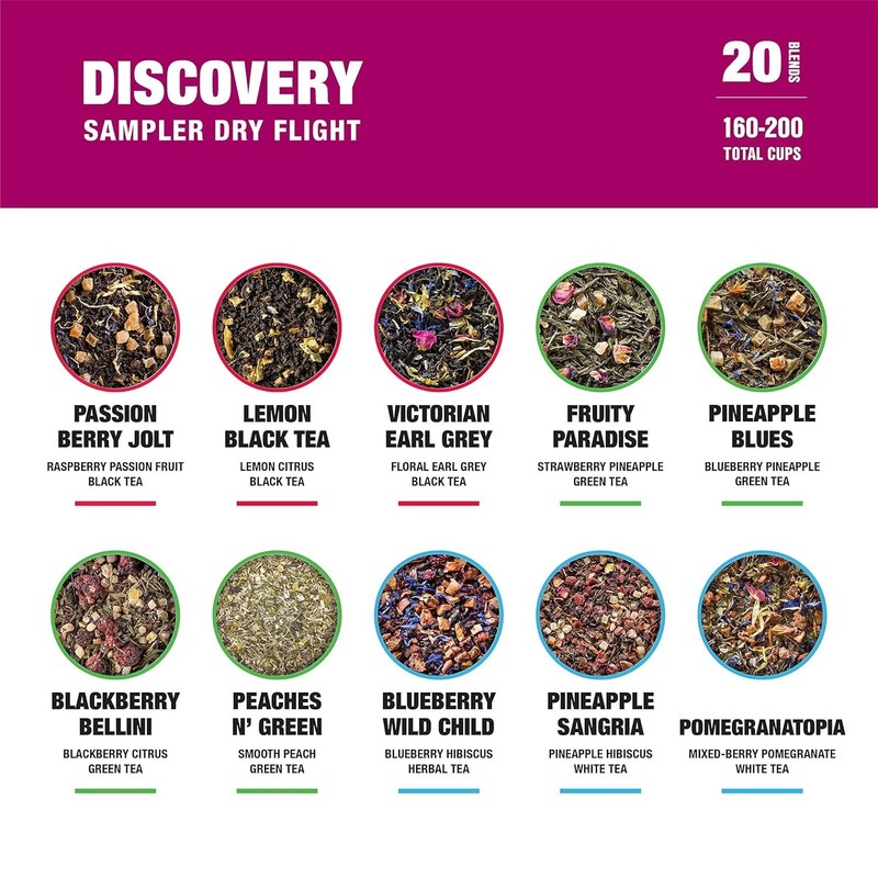 Discovery Sampler Dry Flight Set Loose Leaf High to No Caffeine Hot & Iced Up to gallery