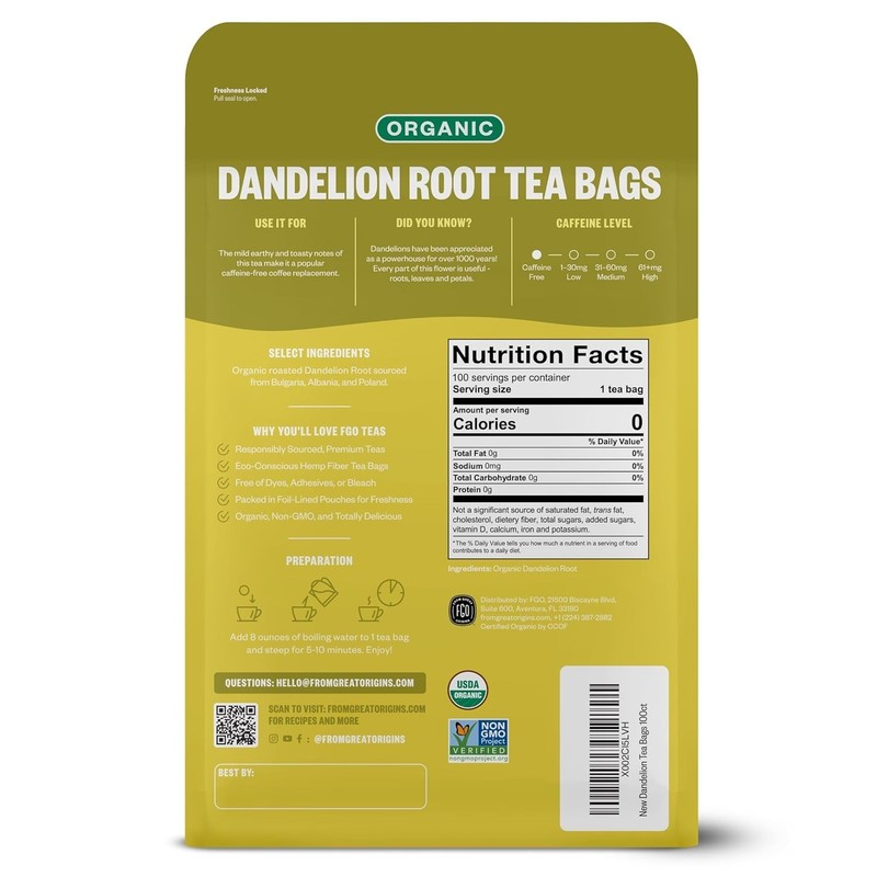 Resealable Dandelion Root Tea - Caffeine Free, 100 Count gallery