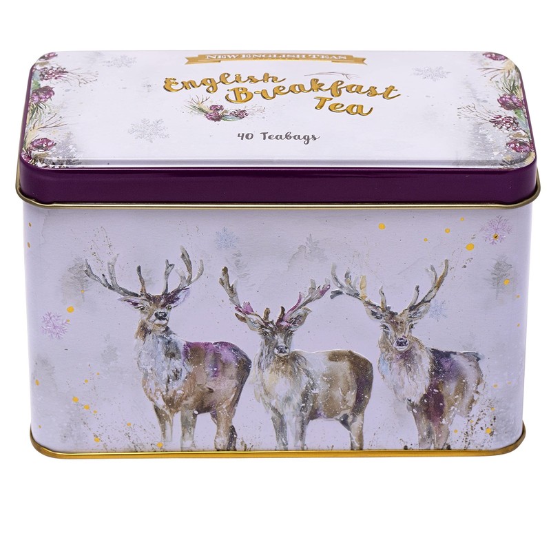 English Breakfast Christmas Tea Gift Set Stag Design Tin 40 PCS Tea Bags