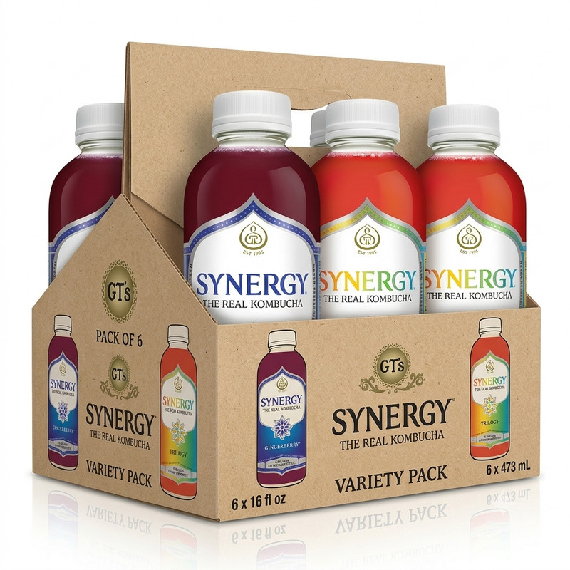 Synergy Kombucha Gingerberry & Trilogy 16oz 6 Pack Variety Beverage