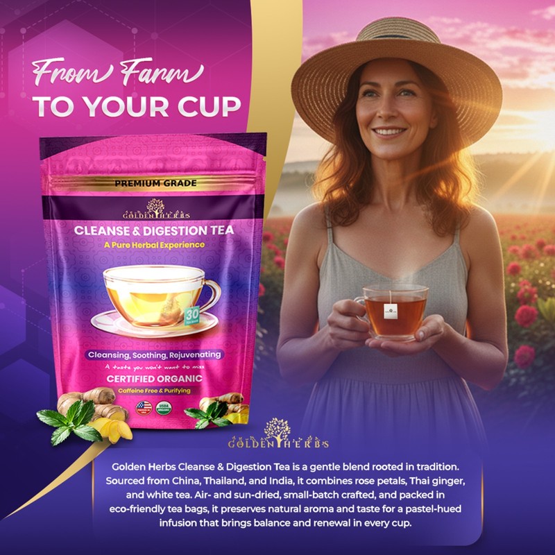 Golden Herbs Cleanse & Digestion Herbal Tea – Natural Detox & Gut Support gallery