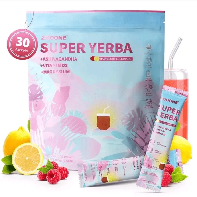 Zooone Super Yerba Instant Powder- Raspberry Lemonade –30 Servings