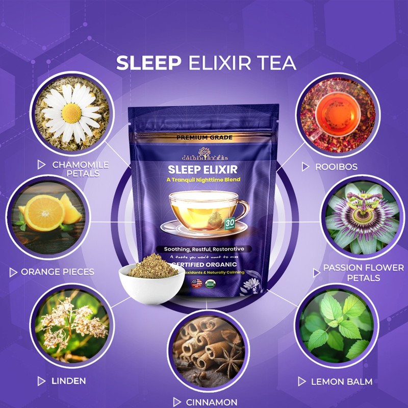 Golden Herbs Sleep Elixir Herbal Tea Relaxing Bedtime Blend with Chamomile gallery