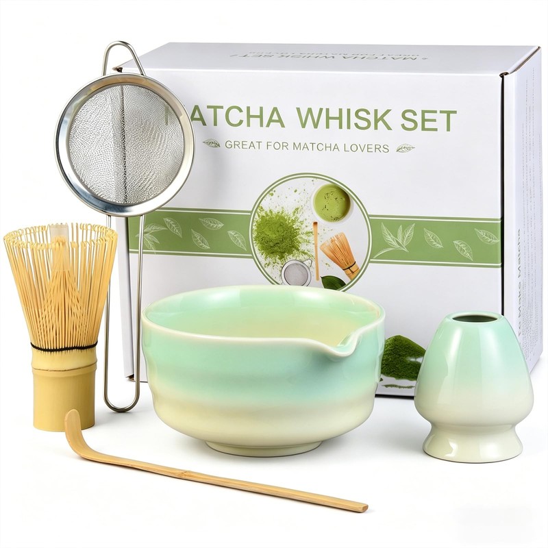 Matcha Whisk Set, 5pcs Japanese Ceremony Matcha Tea Kit Includes Ceramic Matc...