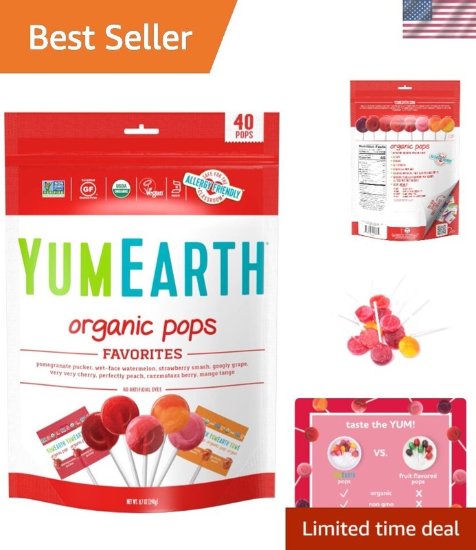 Organic Lollipops – 40 Count, Assorted Flavors, Non-GMO & Allergy-Friendly