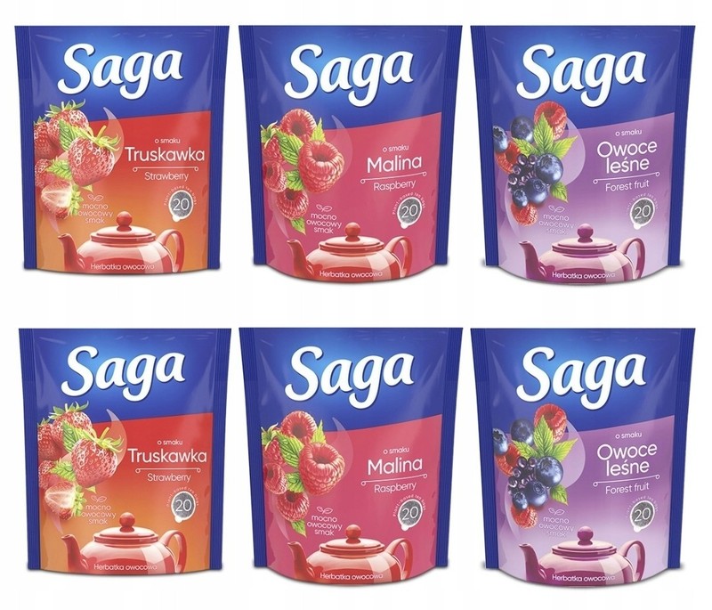 SAGA STRAWBERRY, FOREST FRUITS & RASPBERRY (6 X 20TEABAG)HEALTHY FRUIT HERBAL