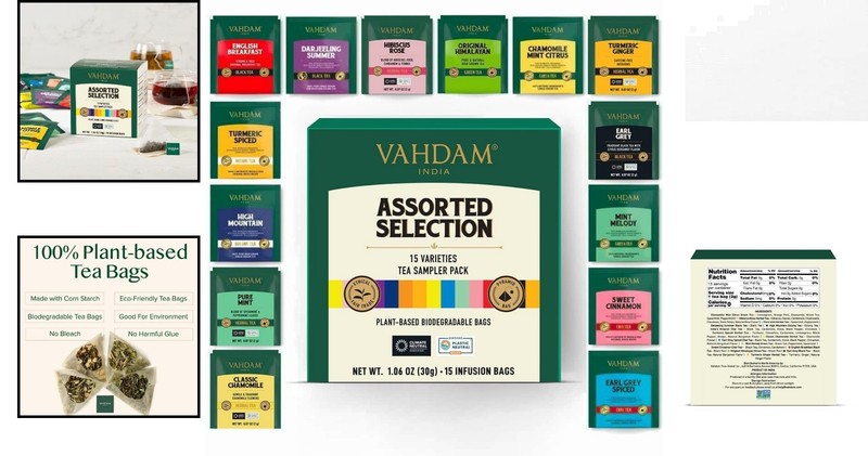 Individually Wrapped Assorted Tea Sampler - 15 Distinct Teas in Pyramid Bags gallery