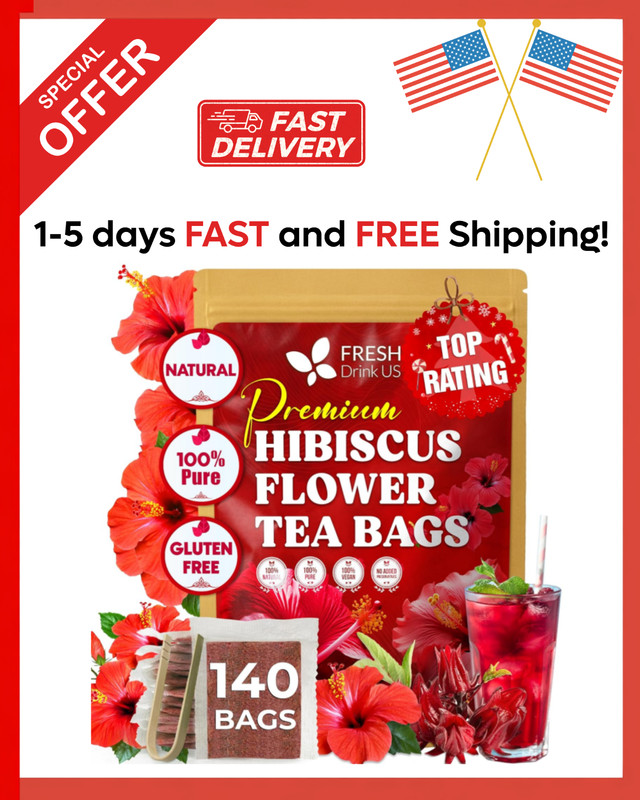 , Premium 140 Hibiscus Flowers Tea Bags, 100% Natural, Handmade & Pure from Hibi
