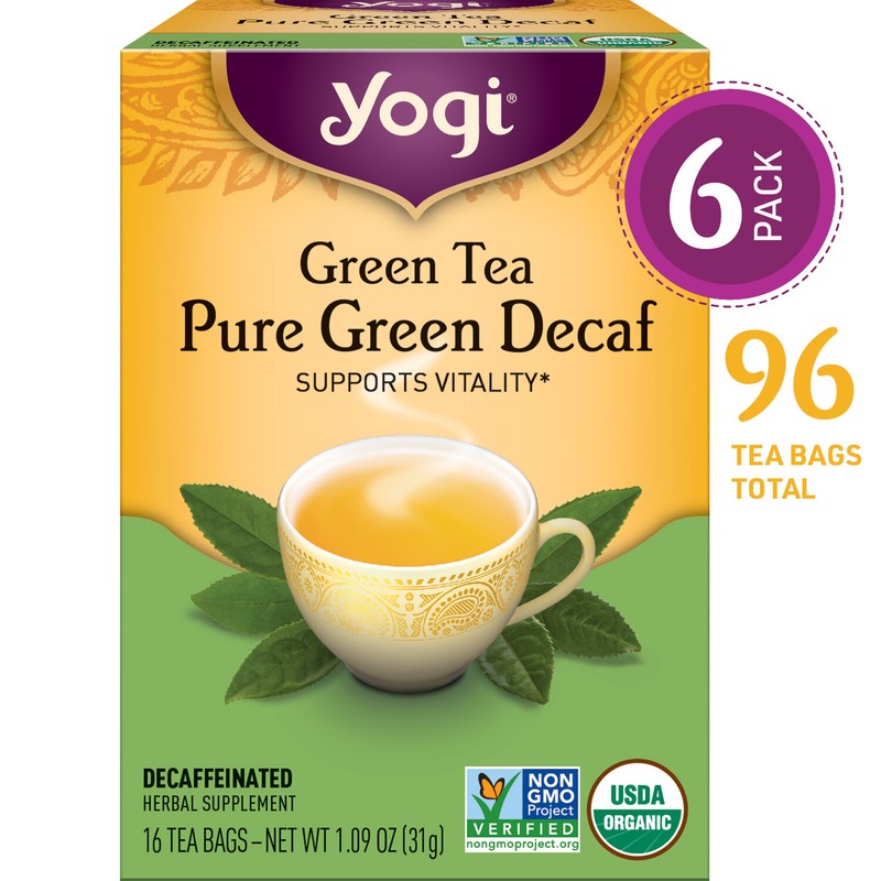 Yogi Tea – Green Tea Pure Green Decaf – Supports Vitality – 6 Pack, 96 Tea Bags