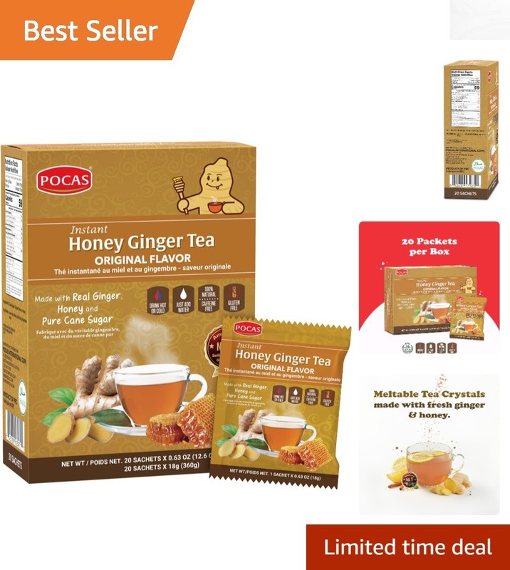 Delicious Instant Honey Ginger Tea Pack of 20 – Immune Support & Gluten Free