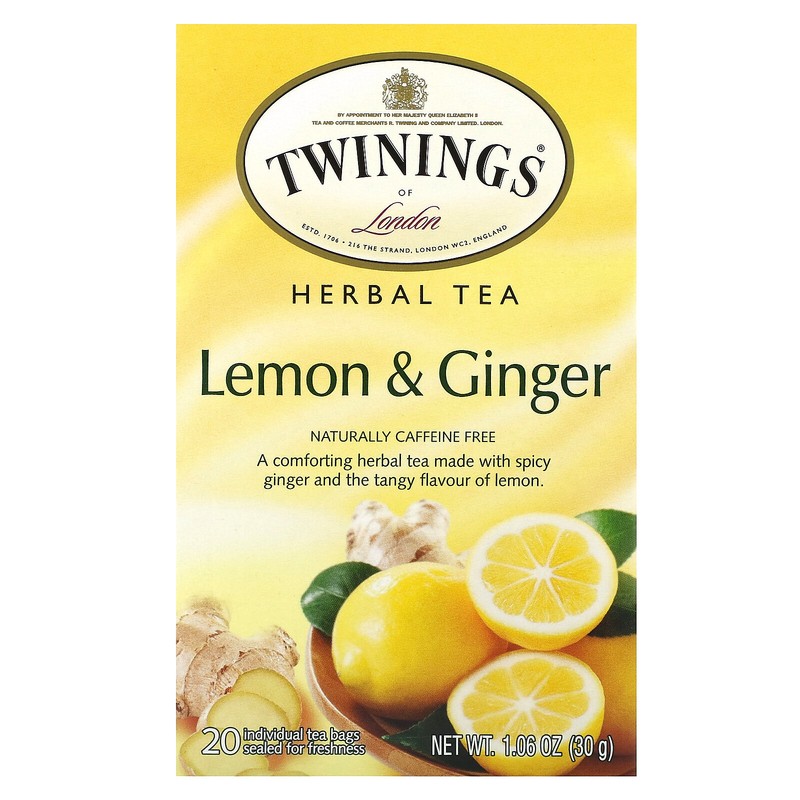 Herbal Tea, Lemon & Ginger, Caffeine Free, 20 Tea Bags, 1.06 oz (30 g)