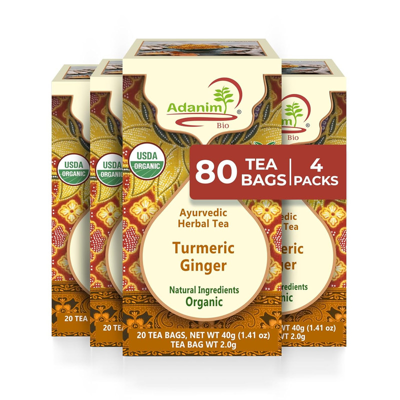 Ginger Turmeric Tea, Value Pack 80 Teabags, Caffeine-Free Organic Blend of Sooth gallery