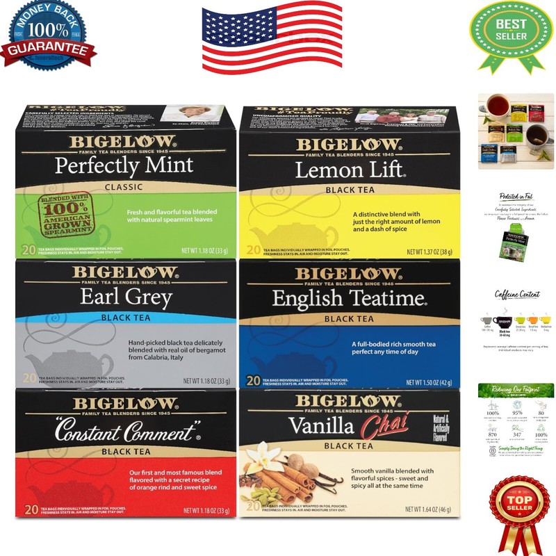 Mixed Black Tea – 120 Individually Wrapped Tea Bags, 6 Unique Flavors