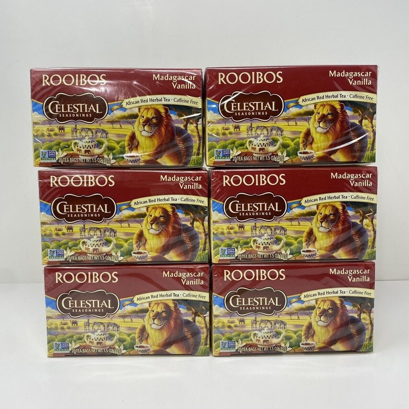 Celestial Seasonings Rooibos, Madagascar Vanilla, Caffeine Free, 6 Boxes