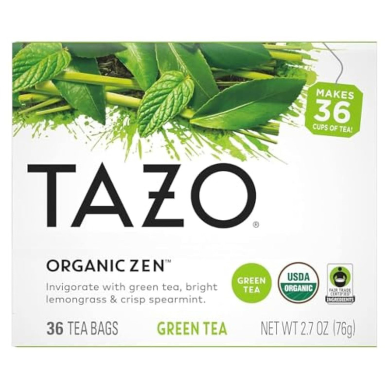Organic Zen Green Tea, Caffeinated Tea with Refreshing Lemongrass & Spearmint, 3