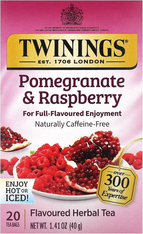 Pomegranate & Raspberry Herbal Tea Individually Wrapped Bags, 20 Count (Pack of