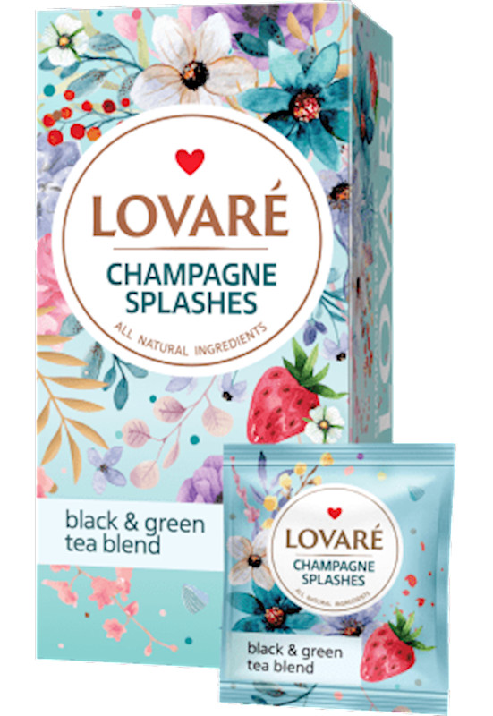 LOVARE “SPLASHES OF CHAMPAGNE” Ceylon BLACK & GREEN Tea 24 TBags Made in Ukraine
