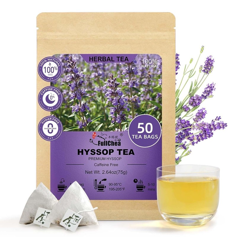– Hyssop Tea Bags, 50 Count Caffeine-Free Herbal Tea Bags, Premium Hyssop, Suppo