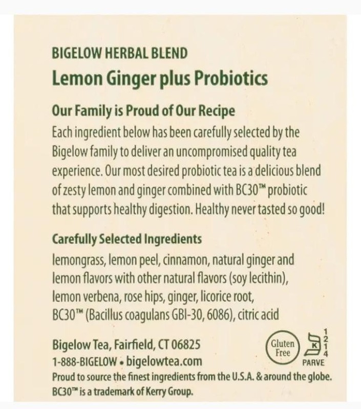 Bigelow Tea Lemon Ginger plus Probiotics Herbal Te 18 Count Box (Pack of 6), 108 gallery