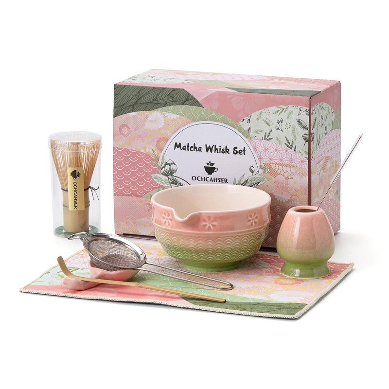 Matcha Tea Set, 8 Pcs Japanese Matcha Kit with Cherry Blossom and Wave Design…