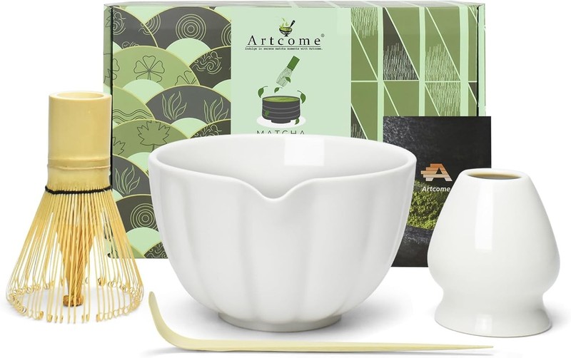 4 Pcs Japanese Matcha Tea Set – Matcha Bowl with Pouring Spout, Matcha Whisk, Te