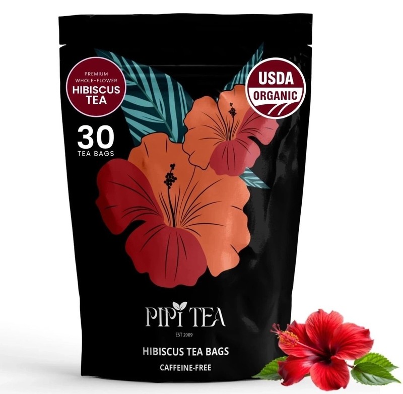 PiPi Tea Organic Hibiscus Tea Bags Caffeine Free Herbal Tea Rich in Antioxi