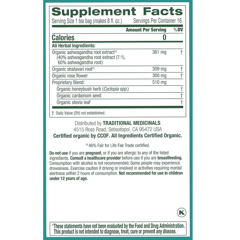 Caffeine-Free Organic Stress Relief Tea - 16 Bags of Ashwagandha & Honeybush gallery