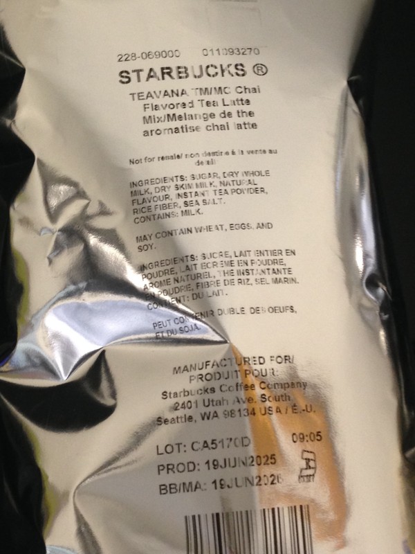 Starbucks Teavana Chai TN/NC Flavored Tea Latte Mix 2 Lb Bag each, 2 Bag - READ