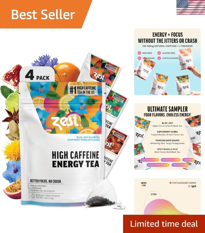 Energy Tea Assortment Box – High Caffeine Tea Bags Sampler with Black & Green…