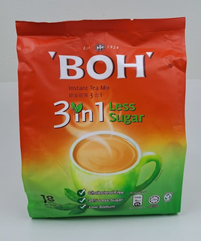 BOH 3‑in‑1 Less Sugar Instant Tea Mix – Low Sugar, Low Sodium, Cholesterol‑Free