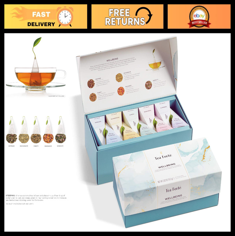 Premium Tea Gift Set – 20 Count Assorted Blends, Individually Wrapped Pyramid In