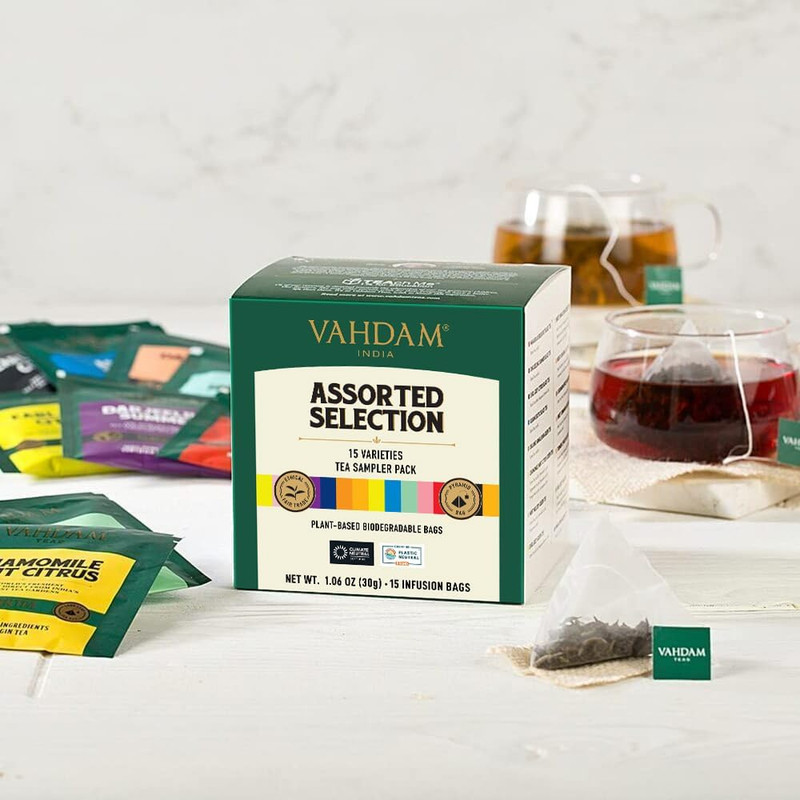 , Assorted Tea Sampler (15 Different Variety in Individually Wrapped Pyramid Tea gallery